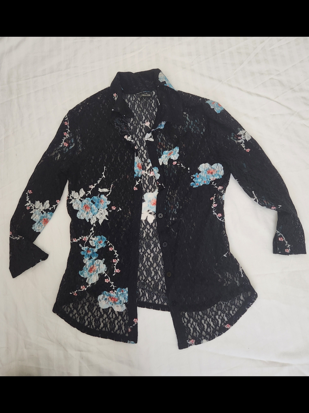 Guess Black Lace Floral Skirt Overlay with Blue & White Flowers